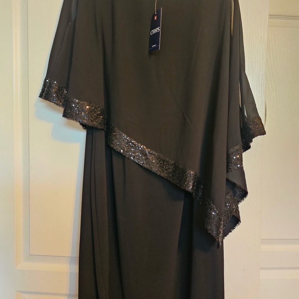 Chaps Black Asymmetrical Dress with Sequin Detail